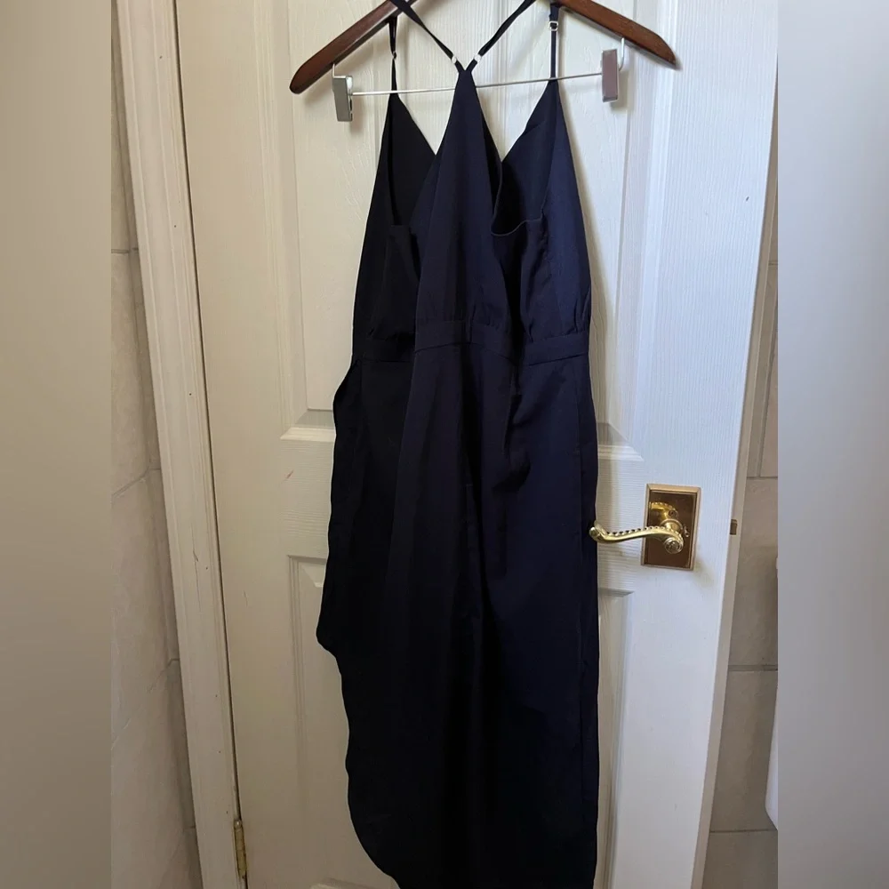 Runway Navy Blue Asymetrical Wrap Dress Size Large - Picture 6 of 9